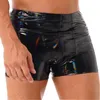 Sexy Mens Wet Look Patent Leather Boxer Briefs Bulge Pouch Shorts Underwear Shiny Metallic Swim Trunks Bikini Bottoms Swimwear 240315