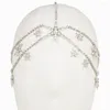 Hair Clips Metal Rhinestone Chain Head Accessory Bridal Chains For Women Retro Tiara Hexagon Princess