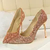 Dress Shoes Glitter Sequins Pumps Women Gold High Heels Sexy Pointed Toe Party Lady Black Elegant White Wedding Prom