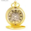 Pocket Watches Luxury Gold Shlied Royal Pattern Mehcnaical Automatic Pocket With 30 cm Chain Fob es For Men Women L240322