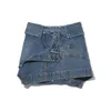 Новая летняя универсальная короткая юбка с запахом на бедрах, облегающая джинсовая ткань трапециевидной формы с завышенной талией и нерегулярной посадкой для женщин