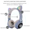 Hörlurar/headset söta kattörörhuvudled ledare för trådlös Bluetoothcompatible hörlurar med mic glödande hörlurar för barn gåvor döttrar flickor