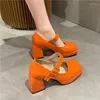 Scarpe casual 2024 Décolleté da donna Mary Jane gotico Sandali femminili Piattaforma con tacco alto e tacco grosso Punta quadrata Retro Vintage Girl Ladies