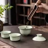 Service à thé de voyage Gaiwan Kungfu, bol en porcelaine chinoise avec serviette et sac Portable pour la maison et les affaires en plein air