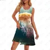 Casual Dresses 2024 Summer O-Neck Dress Women Sleveless klänning Interesting Jellyfish 3D Printing Mönster Lårlängd