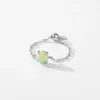 Cluster Ringe 925 Sterling Silber Opal Geometrische Ring für Frau Mädchen Liebe Herz Kette Einstellbare Design Schmuck Party Geschenk Drop