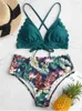 Women's Swimwear Bikini Women Swimsuit 2024 Green Sling Spend Bikinis Set Sexy Backless High Waist 2 Piece Beach Bathing Suit Female