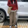 Pantalon femme Vintage automne/hiver poche décontracté Style Harajuku ample jambe droite Ins taille haute réglable coton