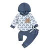 Kledingsets Schattig geboren babymeisje winteroutfitset met bloemenprint, capuchon en gezellige broek - Stijlvolle babykleding voor de herfst