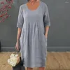 Partykleider Übergroßes Kleid Damen Midi Casual Frühling Sommer Streetwear Vintage Einfarbig Lose Passform Kurzarm O-Ausschnitt