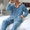 Indumenti da notte da uomo Set da 2 pezzi Flanella Manica lunga allentata Solid Homewear Set di vestiti per la casa Pigiama caldo Autunno Inverno Abiti