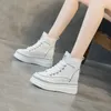 Casual Shoes 8cm Platform Wedge Sneakers Hidden Heel High Top Genuine Leather Women Fashion Boots White