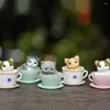 Estatuetas decorativas 8 pçs/lote bonito dos desenhos animados teacup cão bolo decoração boneca crianças favor aniversário cupcake topper micro artesanato paisagem