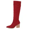 Bottes Faxu Suede Knee High Boots Femme Chaussures Automne Hiver Fashion Long Tal Bot Boot Feme Bloc High Talons Flock Black Red Party Chaussures