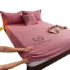 Set Dikker Fluwelen Bed Cover Elastische Lakens Set Matrashoes Zachte Koningin Koning Effen Kleur 90/150/x200 Voor