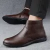 Boots Luxury Brand Leather Men Chelsea Boots Genuine Leather Winter Plush Ankle Boots High Quality Business British Style Casual Boots