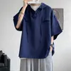 5 färger Summer Hooded T Shirt Men Korean Half Sleeve Pullover Streetwear Loose T-Shirt Topps Drawstring Men Clothing 5xl-M 240320