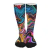 Women Socks Colorful Liquid Abstract Print Harajuku Stockings Autumn Anti Slip Men Soft Printed Running Sports