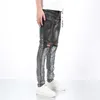 ジーンズアメリカントレンディブランドPur New Black Knee Perforated Jeans Mens Bright Surface Coating Elastic