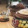 Plates Transparent Glass Fruit Plate With Wooden Lid Home Dessert Cake Double Layer Candy Nut Storage Box Container Dishes