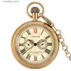 Pocket Watches Luxury Brass Copper Mechanical Pocket Antique Pendant Pocket Clock High Grade presenter för män L240322