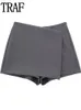 TRAF Grey Skirt Shorts High Waist Wrap Short Skirts Women Y2K Streetwear Asymmetric Skort Spring Fashion Casual Skirt Pants 240323