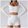 Women Yoga Set Gym Clothing Tracksuit Long Sleeve Crop Top One Shoulder Bra High Waist Seamless Leggings Fitness Sports Suits 240318