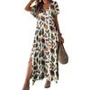 Casual Dresses Summer Maxi Dress Slit Design Stylish V Neck With Contrast Color Print Split Hem Soft Breattable For Women