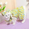 Cat Costumes Flower Print Pet Dress Princess Style Set With Sleeves Includes Headdress Dog Summer Outfit For Small