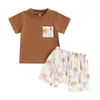 Juegos de ropa para niños pequeños Baby Boys Summer atuendos Tree Tree manga corta camiseta de manga y pantalones cortos elásticos para ropa de vacaciones de 2 piezas juego de ropa de vacaciones