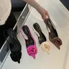 Sandales pointues à fleurs pour femmes, mode européenne et américaine d'été, bandeau arrière creux, chaussures de Banquet à talons hauts, 240311