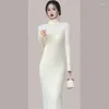 Günlük Elbiseler E Streetwearmaxi ES Kadınlar için RSVPPAP Yetkilileri Mağaza W4M Örme Uzun kollu Sonbahar/Kış İnce Fransız Patchwork G Elbise