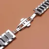 18mm 20mm 21mm 22mm 23 24mm Horlogeband Band Armband met vlindergesp Zilver en zwart gepolijst roestvrij staal metaal w301W