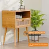 Vine Made Bedside Modern Wooden Side Table, Bedroom, Living Room, Small End Table with Long Solid Wood Leg Drawers and Open Shees