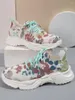 Casual Shoes Floral Print Lace-Up Breattable Orthopedic Sneakers Anti-halk Tjock Soled Go Walk For Women's Sneaker