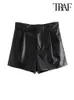 TRAF Women Chic Fashion Side Side Slorts Faux Leather Shorts Vintage High Weist Slist Fly Fany Female Pants Mujer 240323