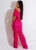 Women's Two Piece Pants WUHE Butterfly Sleeve Crop Top And Straight Suit Pleated Set 2024 Streetwear 2 Outfit Tracksuit