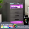 HWB Ładowanie stacja - sofa stolik czujnik ciała RGB Lekkie, inteligentny stolik nocny, nowoczesne meble do sypialni z szufladami i ślizgające się otwarte shees, szary