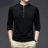 Fashion Men Solid Half-zip T-shirt Spring Autumn Business Male Clothes Streetwear Casual Loose Stand Neck Long Sleeve Tops 240315