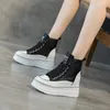 Casual schoenen 8 cm platform wedge sneakers verborgen hak hoge top echt leer damesmode laarzen wit