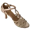 Dansschoenen Elisha Aanpasbare hak Dames Beige Kleur Salsa Latin Ballroom Open teen Feest Uithollingen