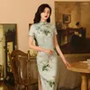 Etnische Kleding Korte Mouw Vintage Zachte Elegante Split Qipao Jurk Vrouwen Zomer Stand Kraag Slanke Retro Chinese Stijl Cheongsam Dame