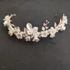 Slbridal Handmade Luxury S Freshwater Pearls Ceram Flower Bridal Tiara Wedding Brideshamids Crown Women Hair Y240311