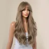 Wigs HENRY MARGU Long Wavy Brown Wigs with Bangs Natural Looking Synthetic Wig for Women Ash Brown Daily Party Hair High Temperature