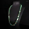 Kedjor vintage domstol smaragd naturlig grön larimar sten pärla runda pärlor vattenmönster halsband
