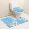 Bath Mats Flowers Mat Set Landscape Nature Scenery Spring Floral Butterflies Low Pile Flannel Rug Toilet Cover U-Shaped Carpet