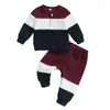 Ensembles de vêtements pour bébés garçons, tenues d'automne et d'hiver, couleur contrastée, survêtement à manches longues, sweat-shirt, pantalon de jogging