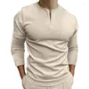 Polos pour hommes automne décontracté couleur unie polyvalent à manches longues POLO haut à fermeture éclair Invisible