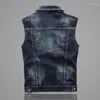 Gilet da uomo Giacca di jeans senza maniche bianca Gilet monopetto con bavero Cappotto Blu Grigio Nero Top Gilet M-5XL 6XL