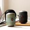 Teegeschirr-Sets, japanische Keramik-Teekanne, Gaiwan-Teetassen, handgefertigt, tragbar, für Reisen, Büro, Tee-Set, eine Kanne, zwei Tassen